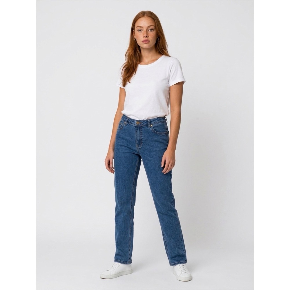 Woman Within Blue Straight Leg Jeans 18W Petite Medium Wash Stretch Denim